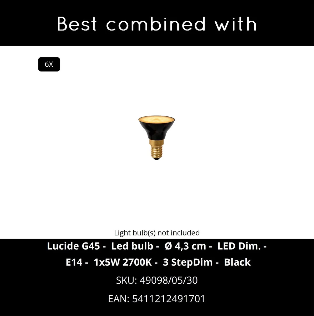 Lucide Mikaela Hanglamp Ø35cm - 6xE14 Zwart