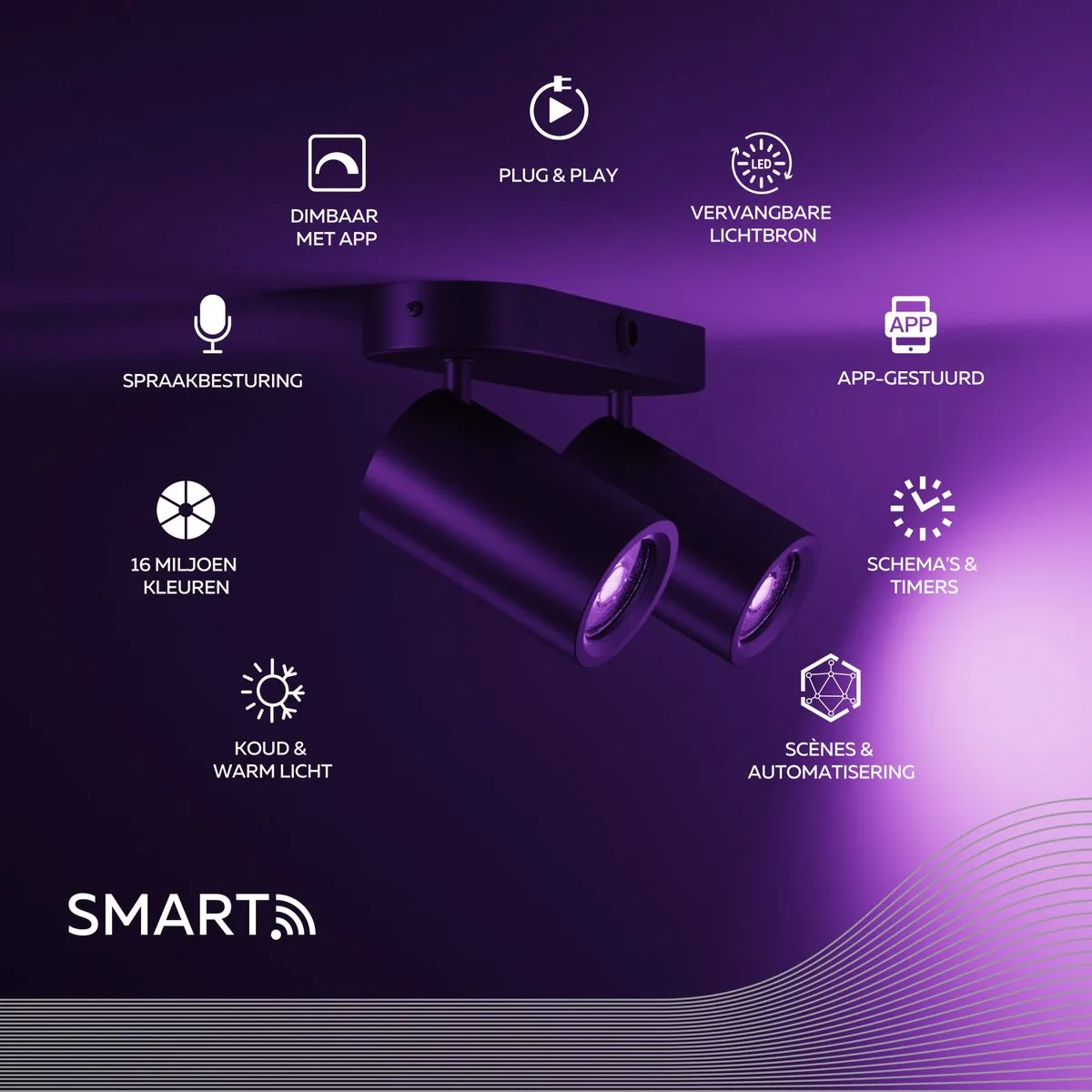 Calex Smart Plafondlamp 2-Lichts - Zwart