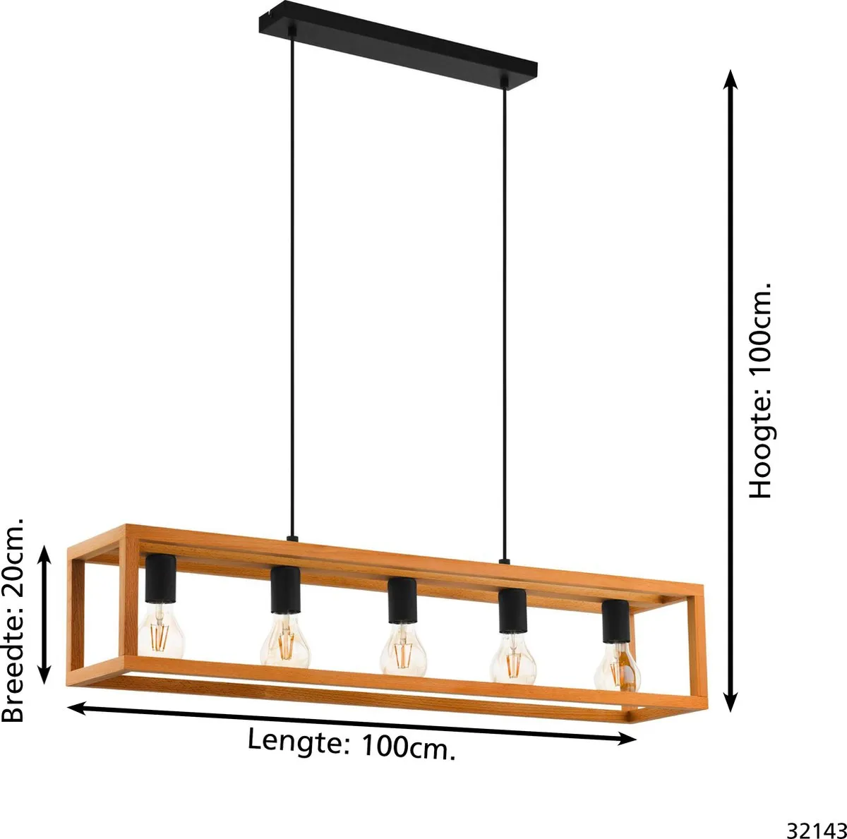 Eglo Blackcrown 1 Hanglamp 100cm - Industrieel - Zwart/Bruin