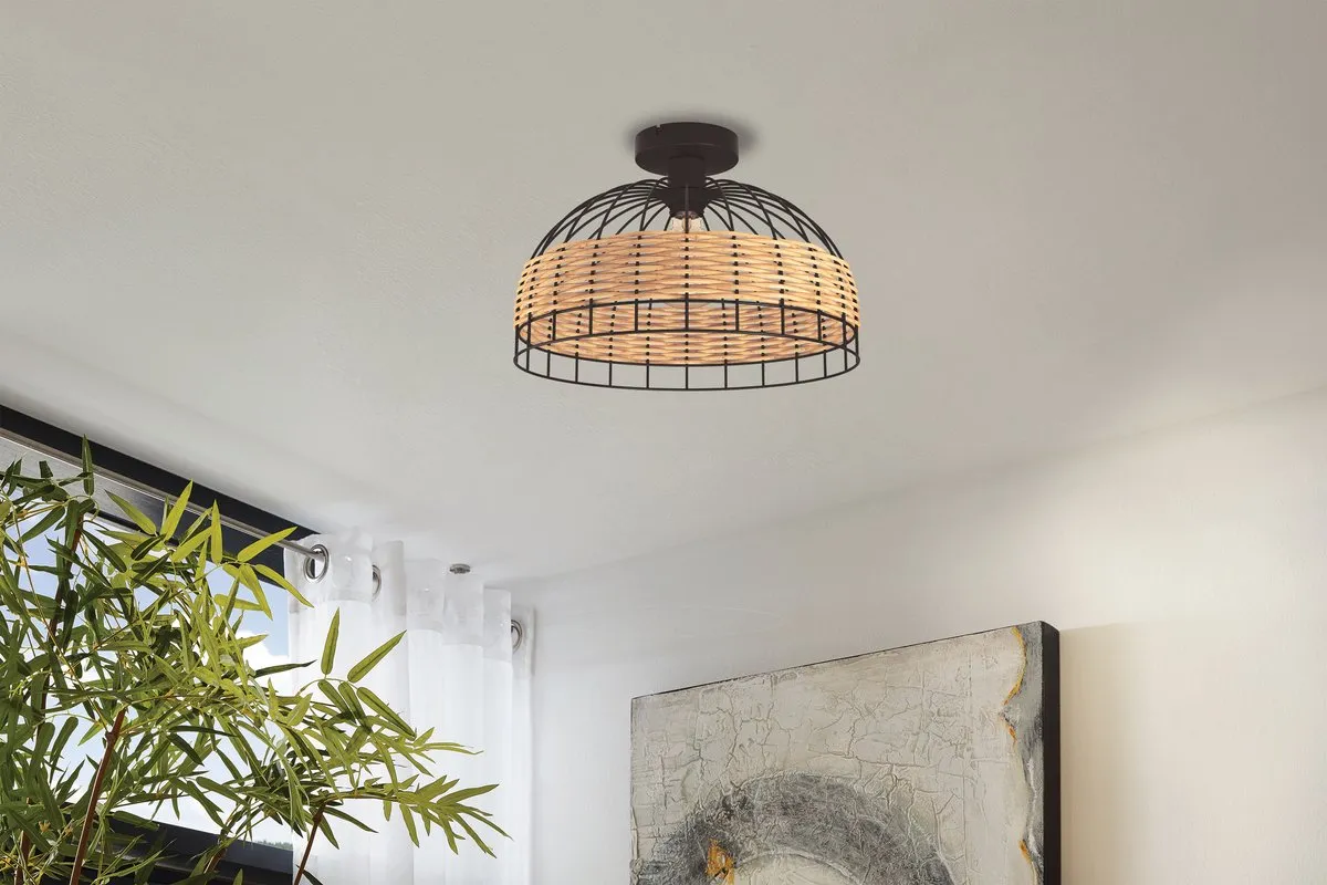 Eglo Anwick Plafondlamp E27 - Ø38cm - Zwart/Rotan