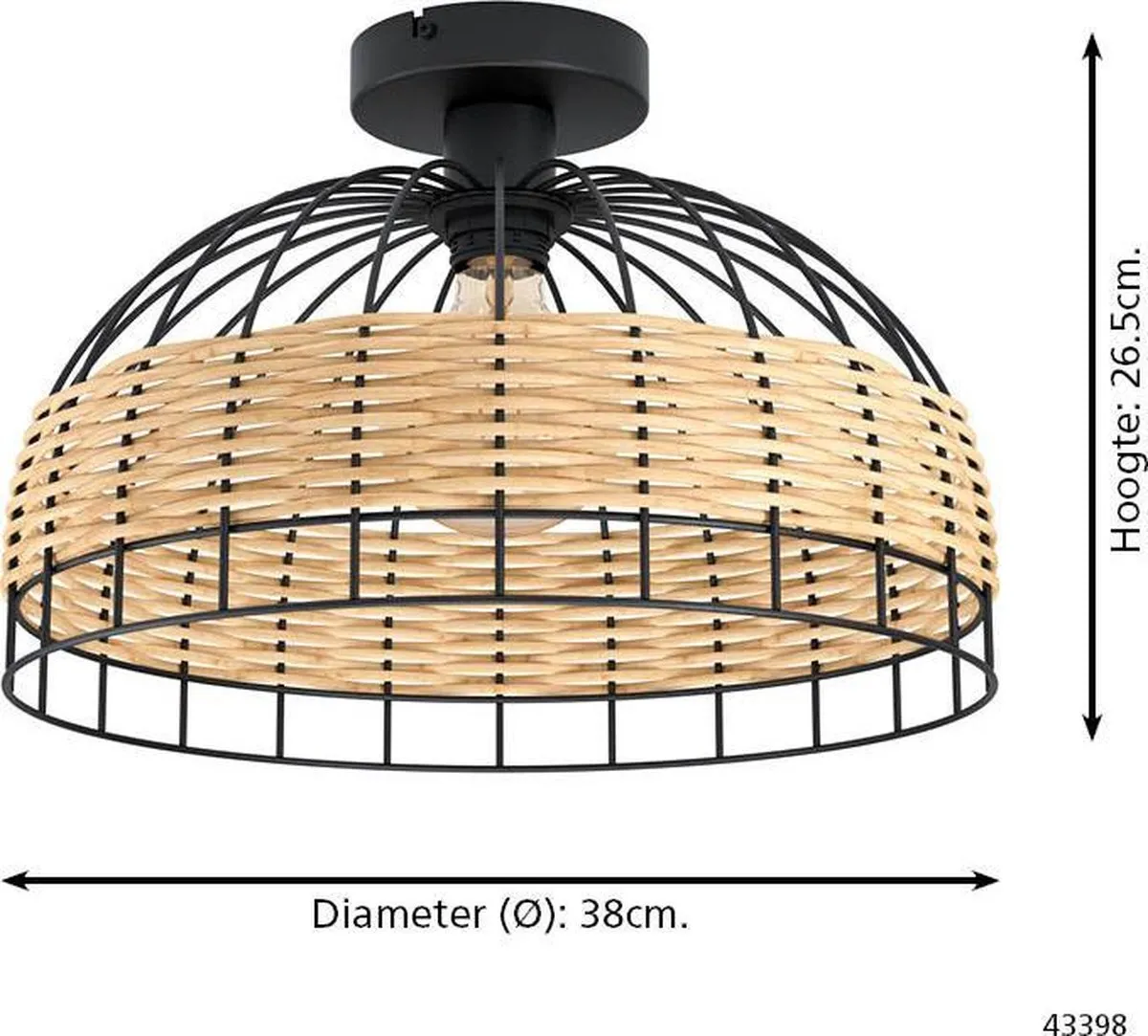 Eglo Anwick Plafondlamp E27 - Ø38cm - Zwart/Rotan - afbeelding 6 van 6