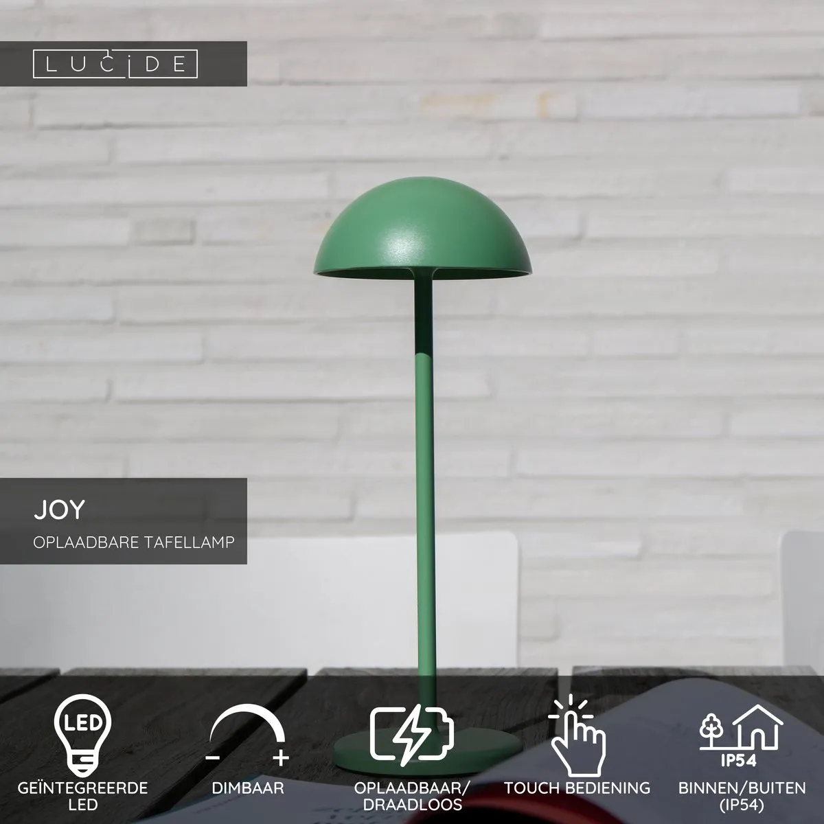 Lucide Joy Oplaadbare Tafellamp Groen - Ø12cm LED 3000K IP54