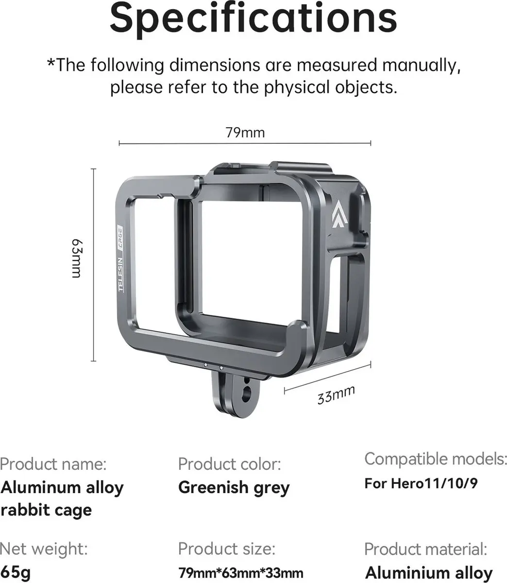 Telesin Aluminium Behuizing GoPro Hero 12/11/10/9 - Transparent