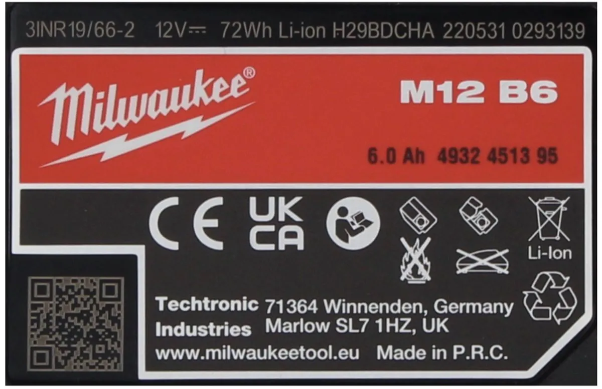 Milwaukee M12 B6 6.0Ah Accu - 4932451395