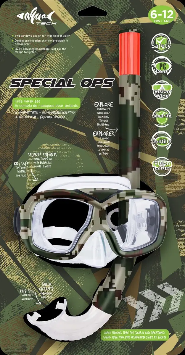 Aquatech Snorkelset Camouflage - Duikbril & Snorkel