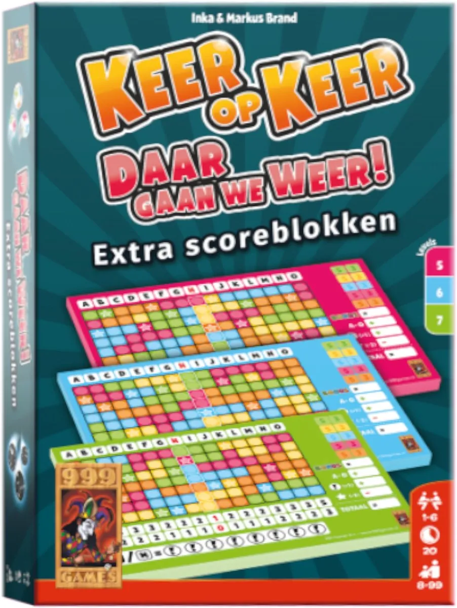 999 Games Keer op Keer Scoreblokken - 3 Stuks - Level 5/6/7 - Multi