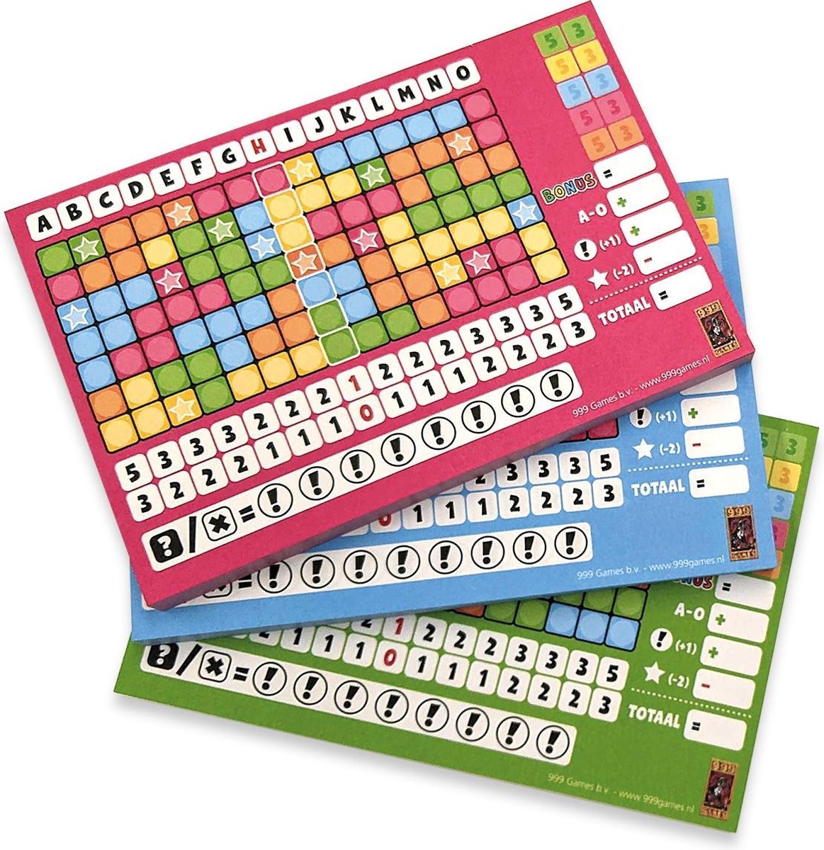 999 Games - Scoreblokken - Keer op Keer - drie stuks - Level 5, 6 en 7 - Dobbelspel