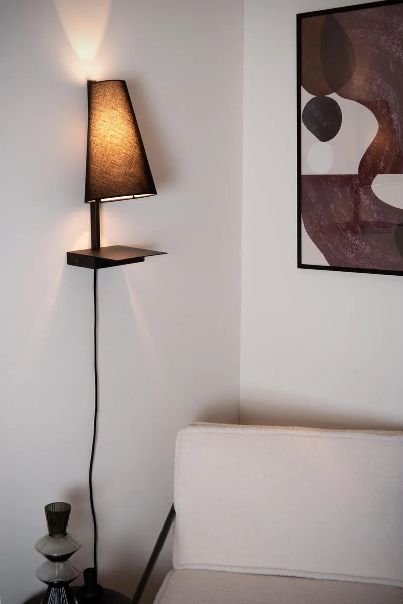 Lucide Gregory Bedlamp - 1xE27 - USB Oplaadpunt - Zwart