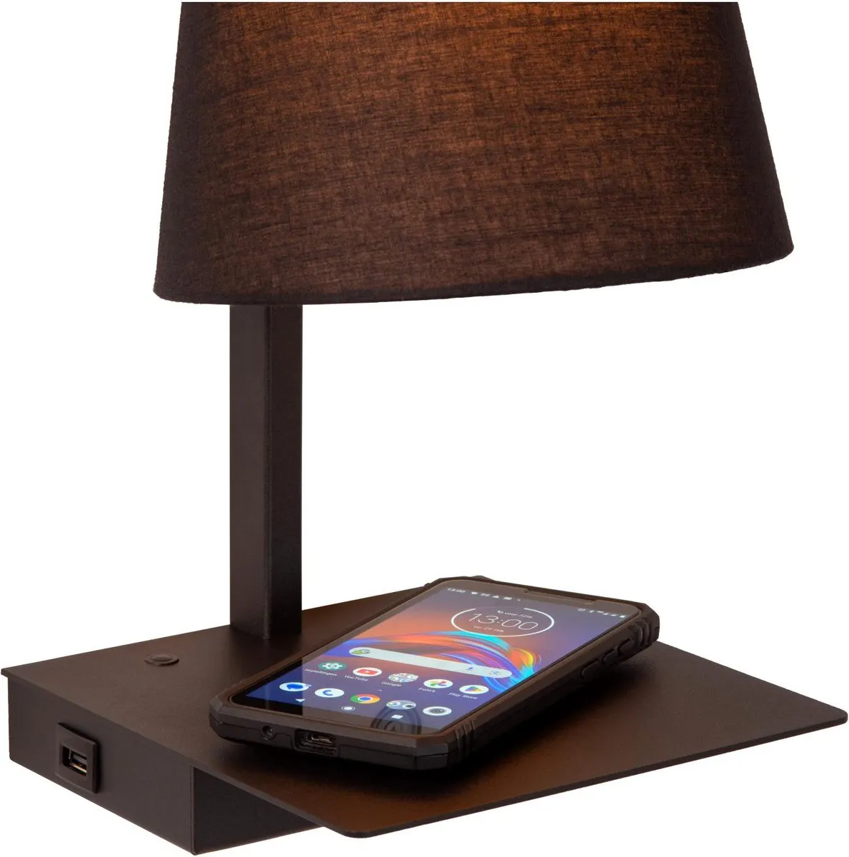 Lucide Gregory Bedlamp - 1xE27 - USB Oplaadpunt - Zwart