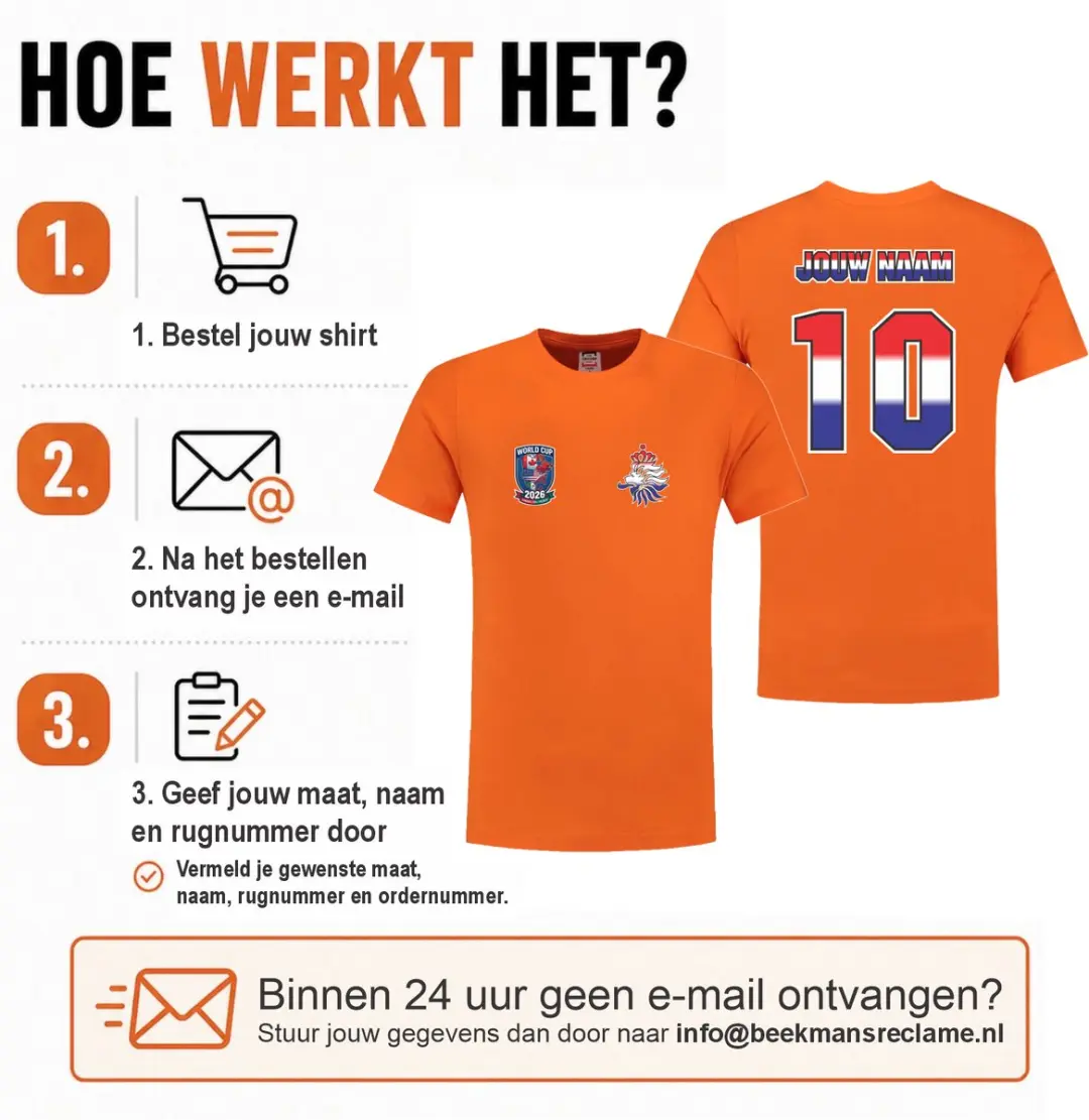 Tricorp Voetbalshirt WK 2026 Oranje - XL - Gepersonaliseerd