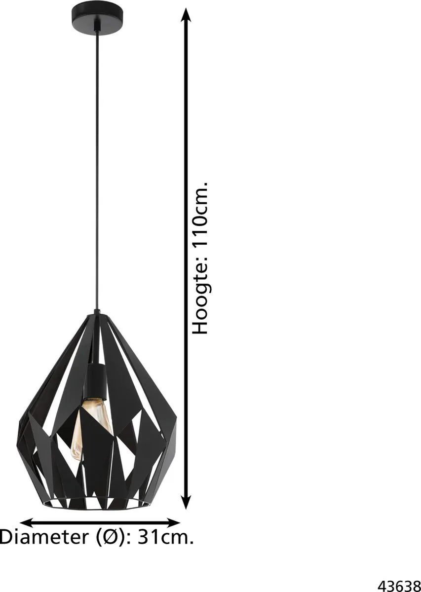 Eglo Carlton 1 Hanglamp - Ø31cm - Zwart - afbeelding 6 van 6