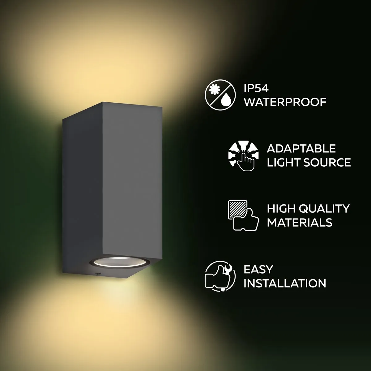 Calex Wandlamp Bergamo Up & Downlight 2x GU10 IP54 - Antraciet - 2 Stuks - afbeelding 6 van 6