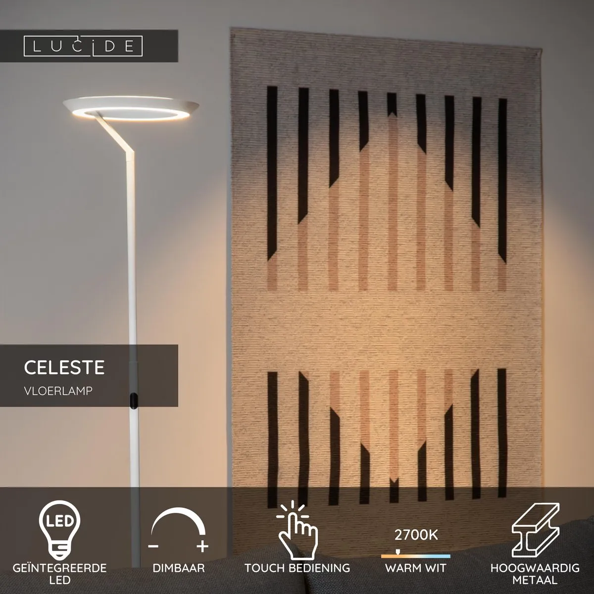 Lucide Celeste Vloerlamp Ø28cm - LED 21W 2700K Wit