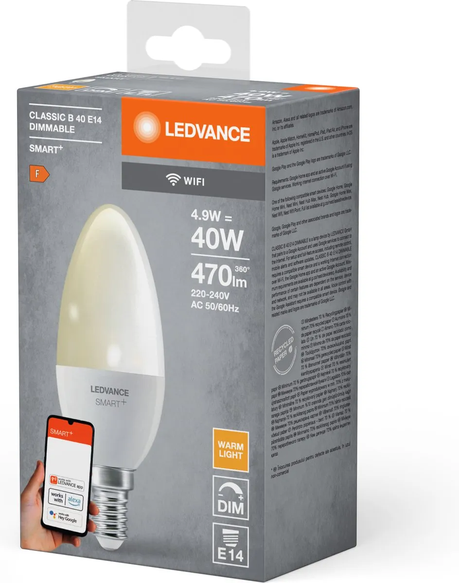 LEDVANCE SMART+ WIFI LEDlamp 4,9W 47lm - 2700K Warm wit
