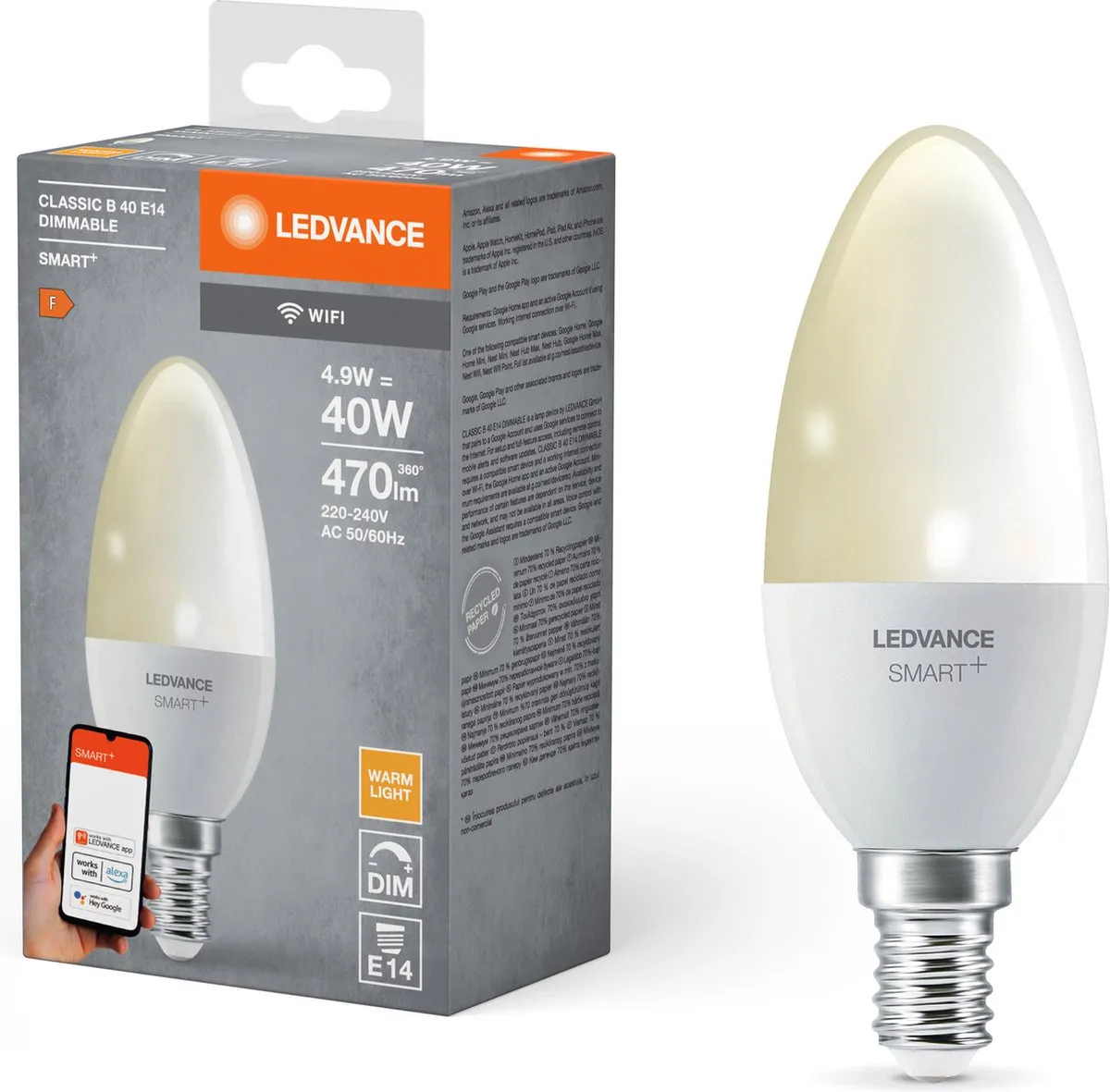 LEDVANCE SMART+ WIFI LEDlamp 4,9W 47lm - 2700K Warm wit