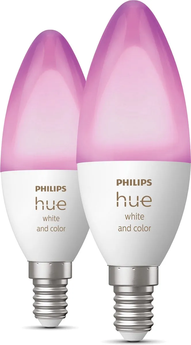 Philips Hue Kaarslamp E14 Duopack - 5,3W RGBW - Mat - 2 Stuks
