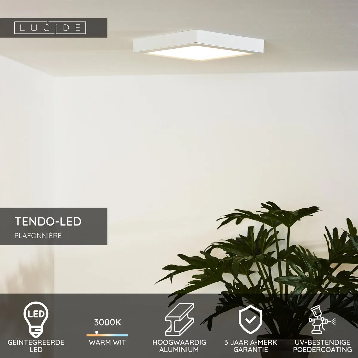 Lucide TENDO-LED Plafondlamp 1x18W 3000K - Wit