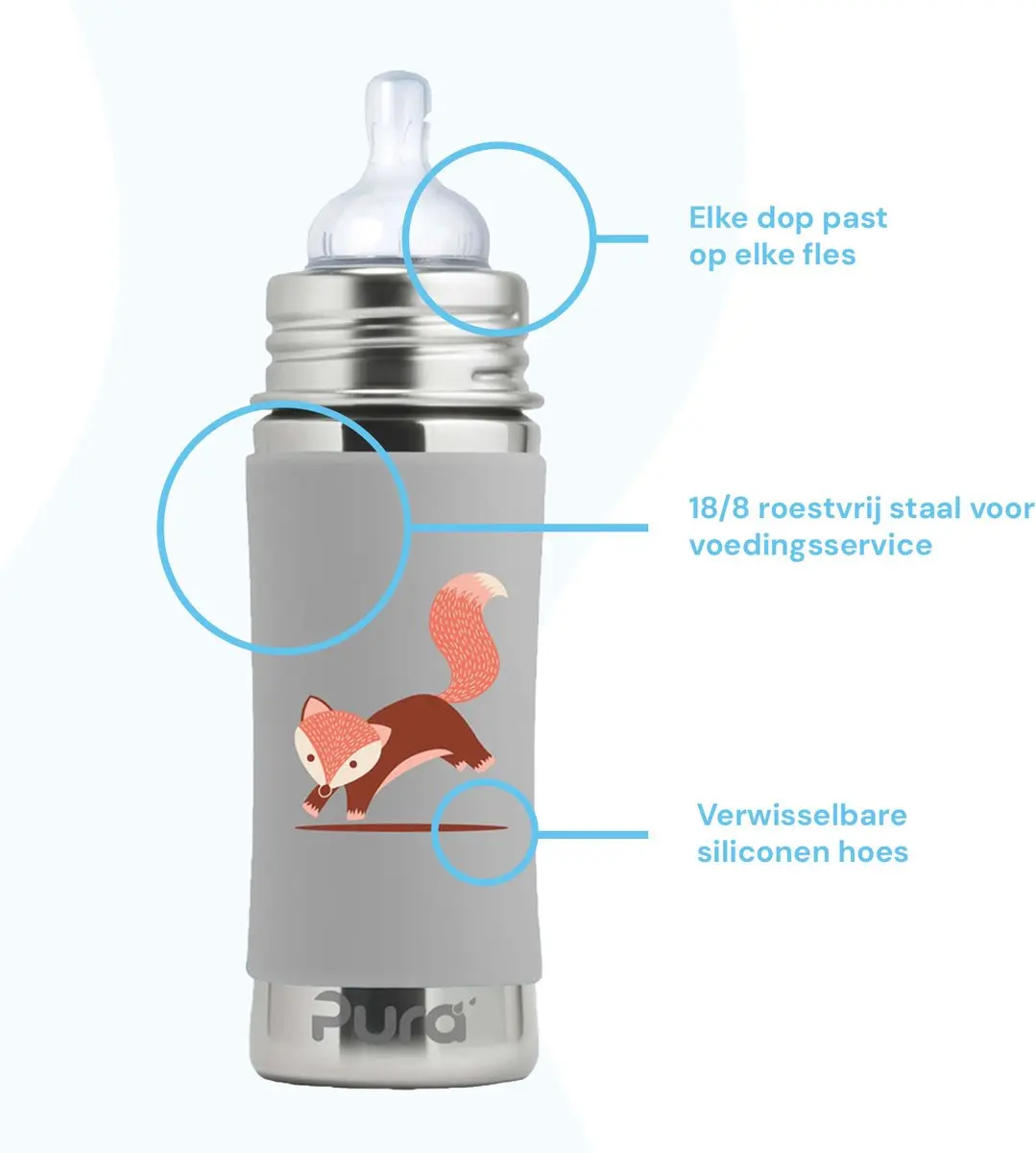 Pura Speenfles 325ml - Vos - Siliconen Speen & Reisdop