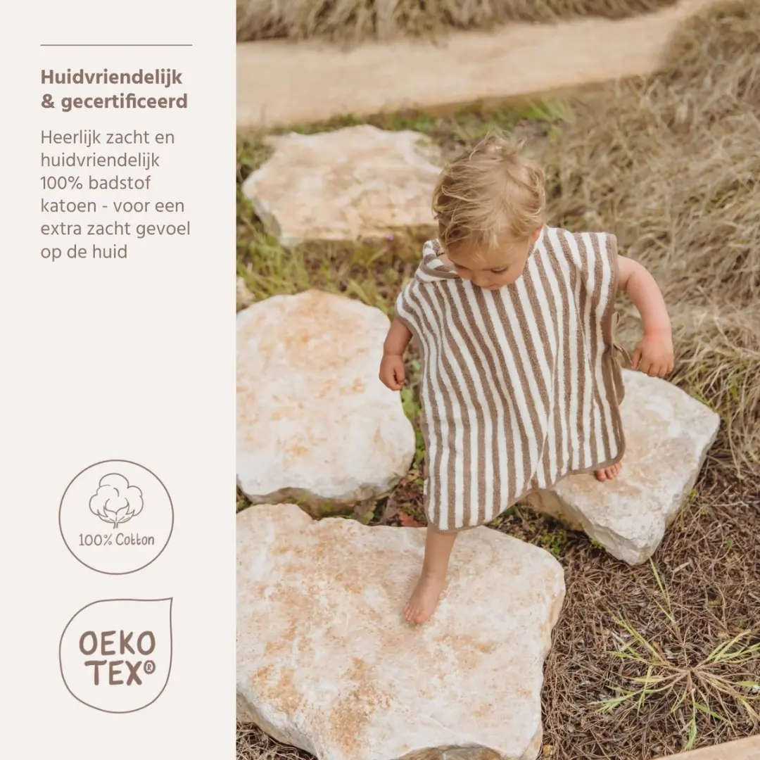 Meyco Baby Fat Stripe Badponcho - Taupe - 1-3 jaar