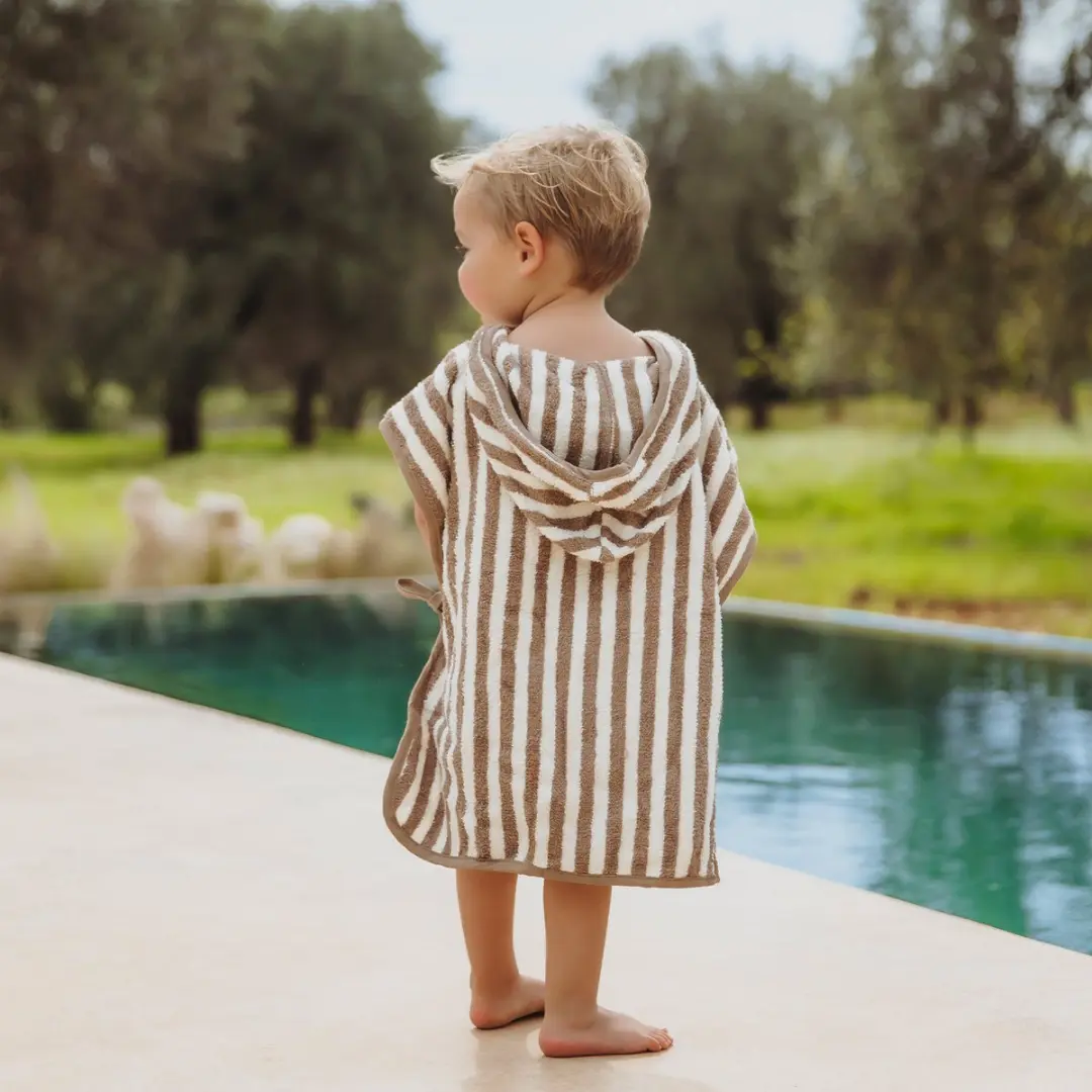 Meyco Baby Fat Stripe Badponcho - Taupe - 1-3 jaar