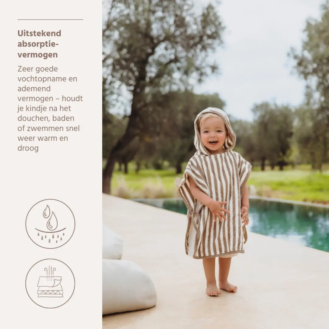 Meyco Baby Fat Stripe Badponcho - Taupe - 1-3 jaar