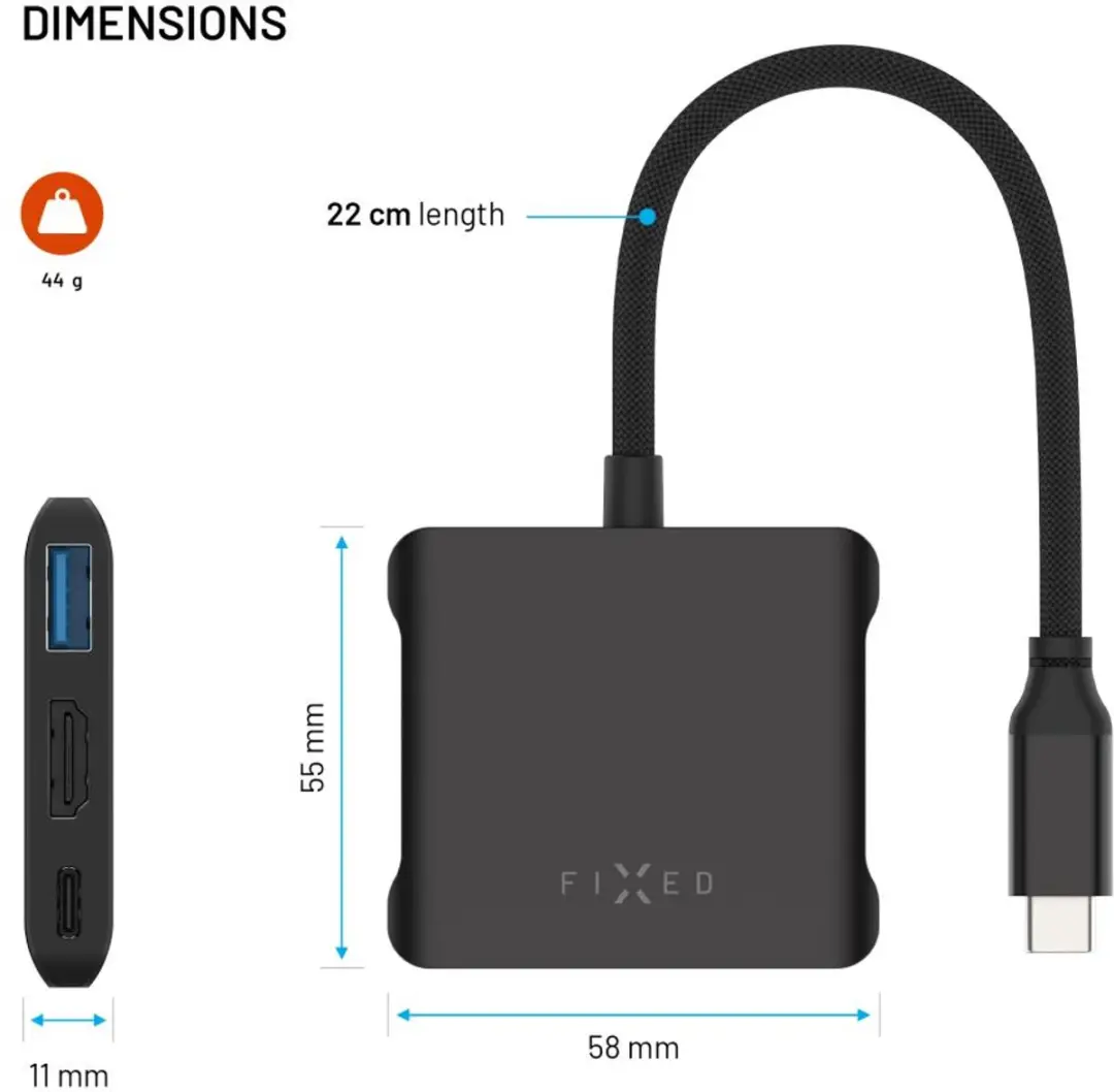 Fixed Hub Quadri 5-in-1 FIXHU-QR-BK USB-C Hub - 4K HDMI - 140W Power Delivery - Space Black