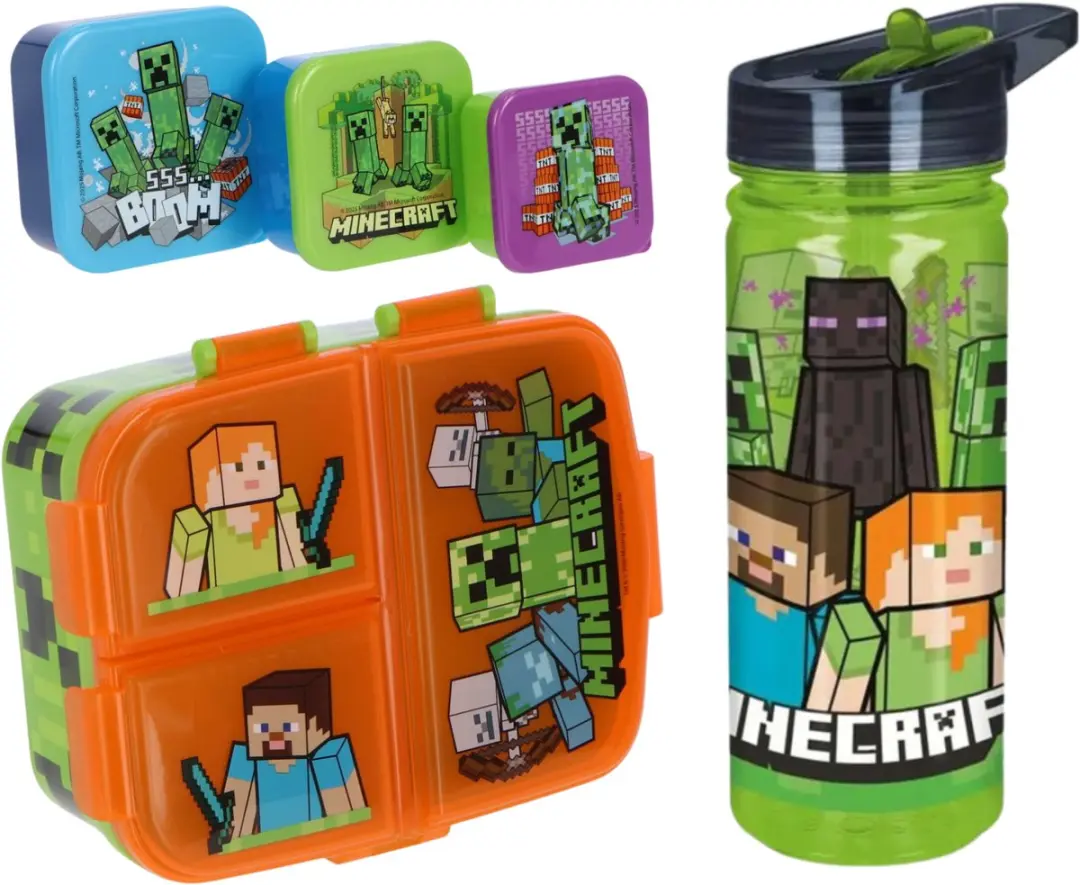Minecraft Lunchset - Drinkfles, Lunchbox & Snackbox Meerkleurig