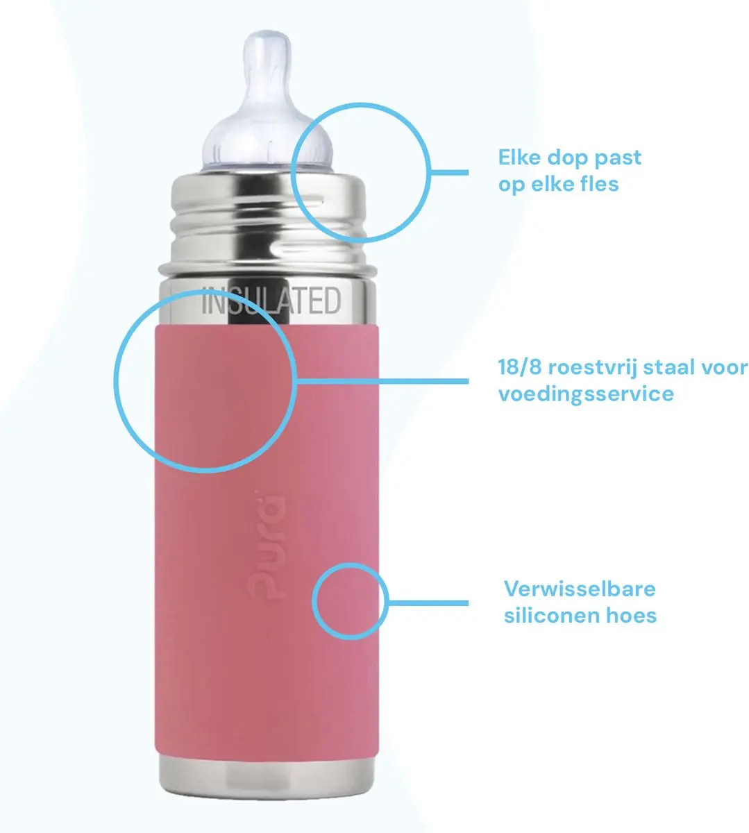 Pura Thermos Speenfles 260ml - Roze