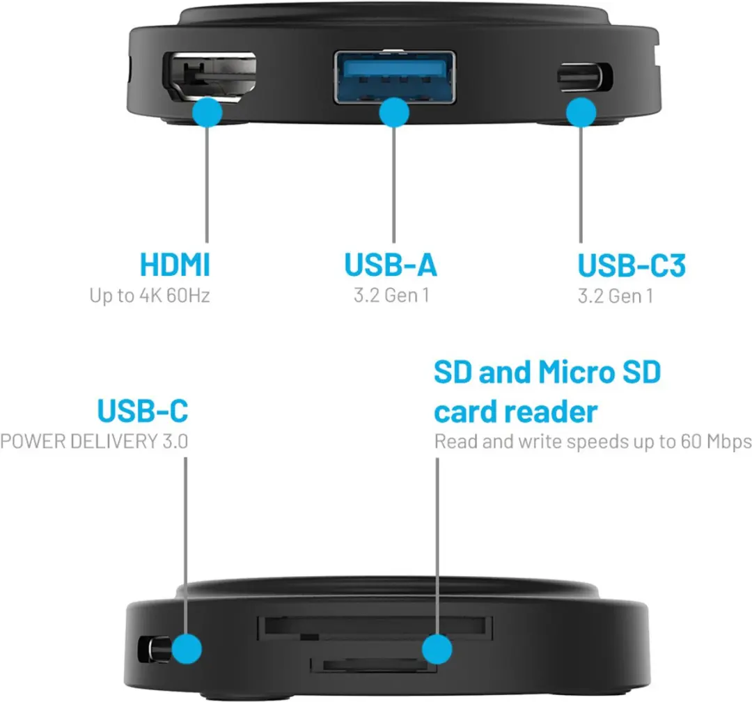 Fixed MagHUB FIXHU-M-BK USB-C Hub - 4K HDMI 100W PD - SD/microSD - Space Gray