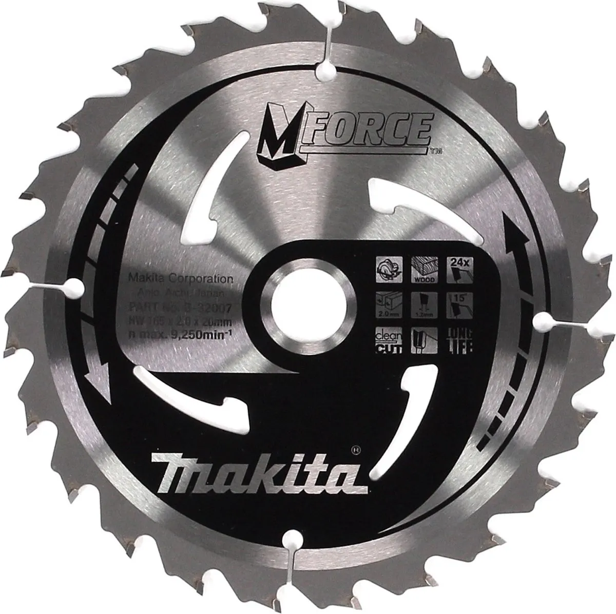 Makita Mforce Cirkelzaagblad Hout Ø165mm 24T - Asgat 20mm