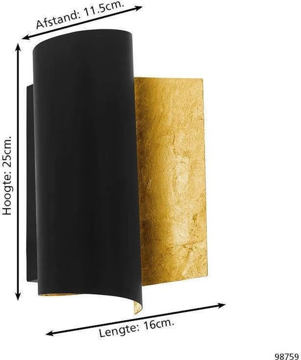 Eglo Falicetto Wandlamp E27 - 25cm - Zwart/Goud
