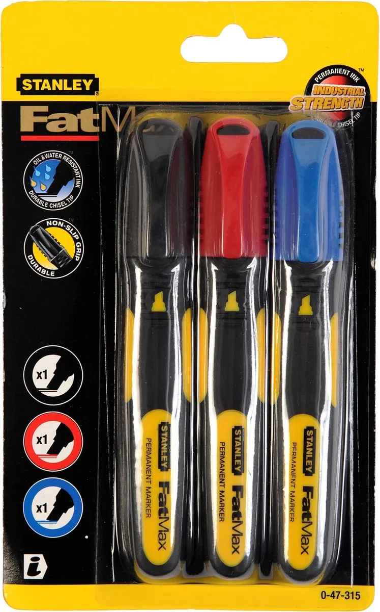 Stanley FatMax Markeerstift 0-47-315 - 3 Stuks Rood/Zwart/Blauw