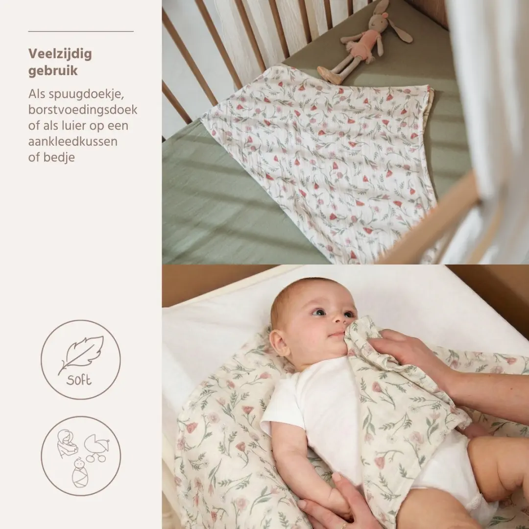 Meyco Baby Flower Hydrofiele Doeken 70x70cm - 2 Stuks