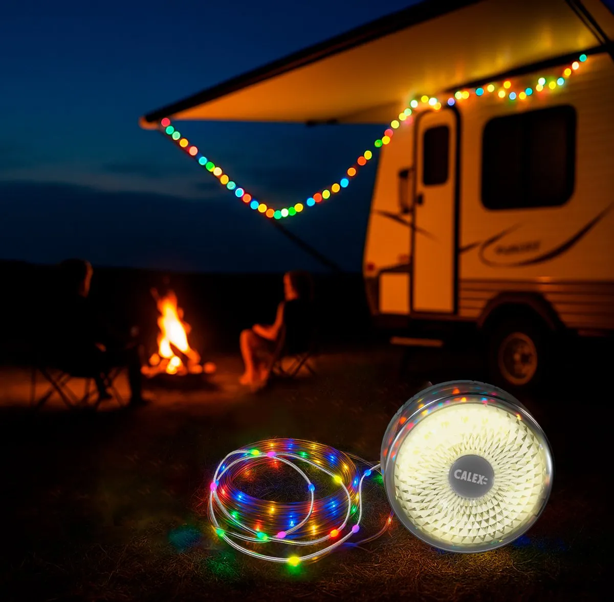 Calex Lichtsnoer 8m - Oplaadbaar RGBIC Campingverlichting - 11cm - Multicolor - afbeelding 6 van 6