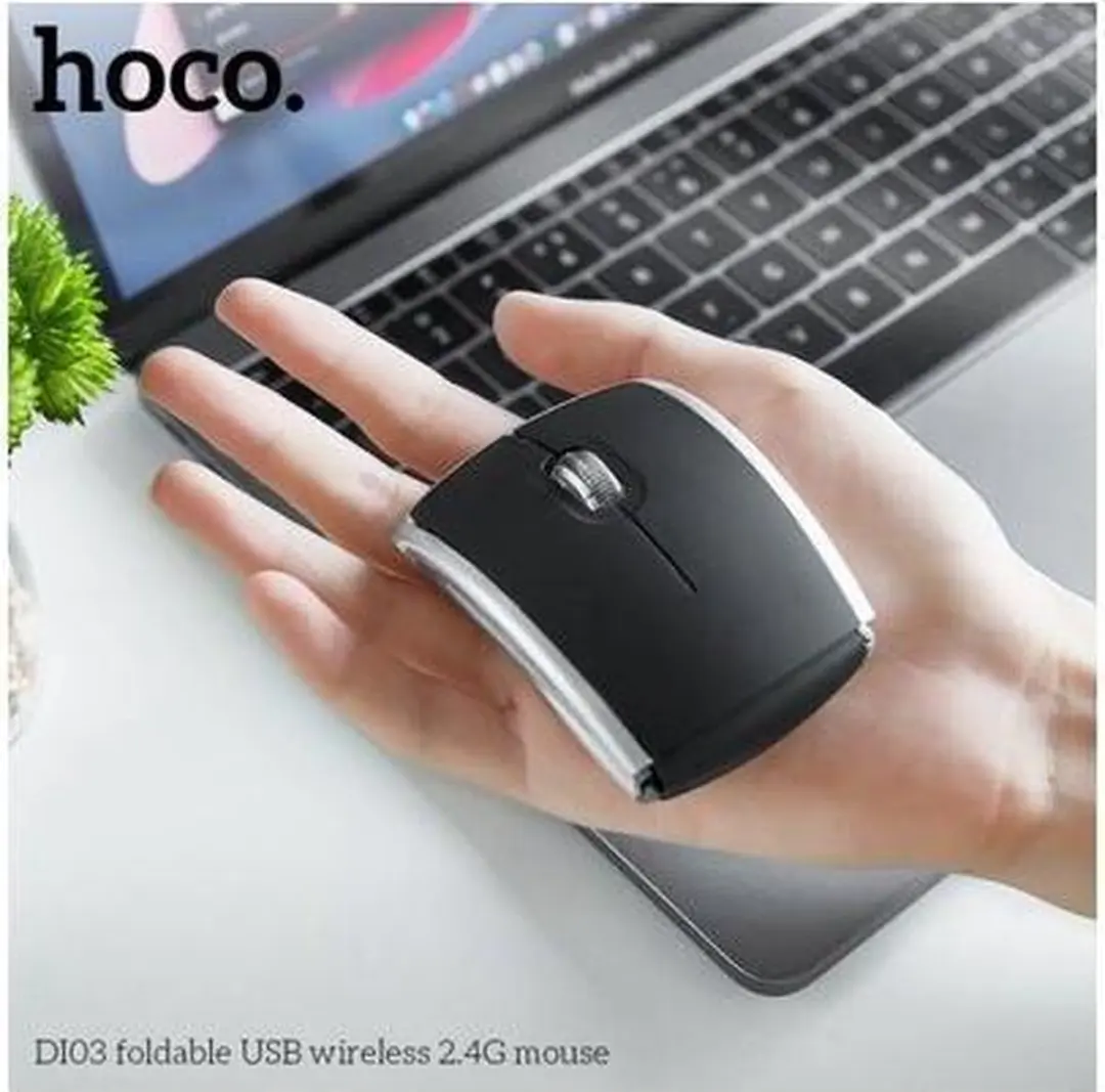 Hoco DI03 Opvouwbare Draadloze Muis - Zwart-zilver