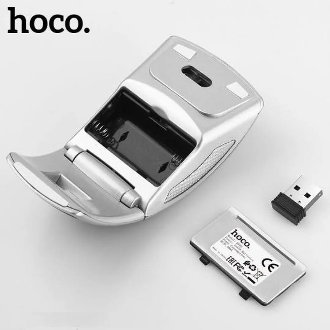 Hoco DI03 Opvouwbare Draadloze Muis - Zwart-zilver