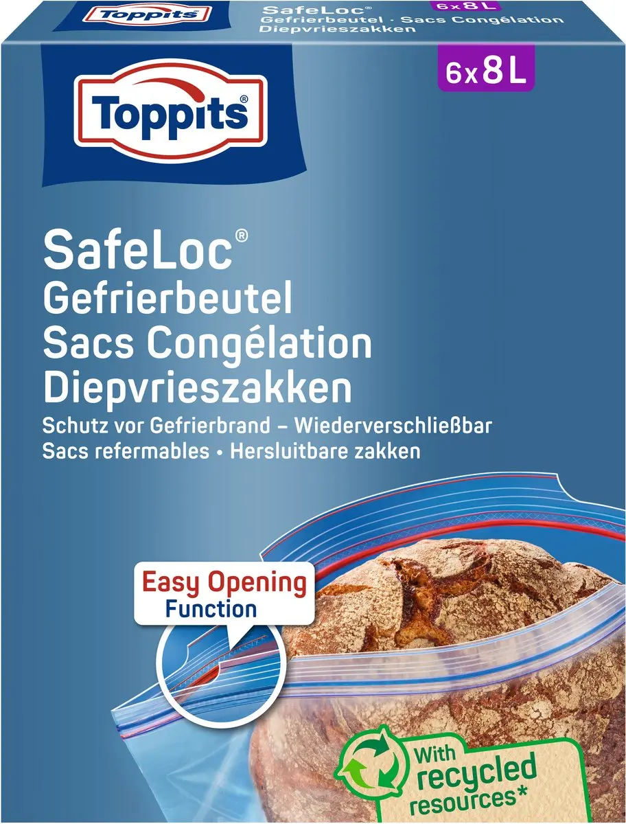 Toppits Safeloc Zip Diepvrieszakken 8L