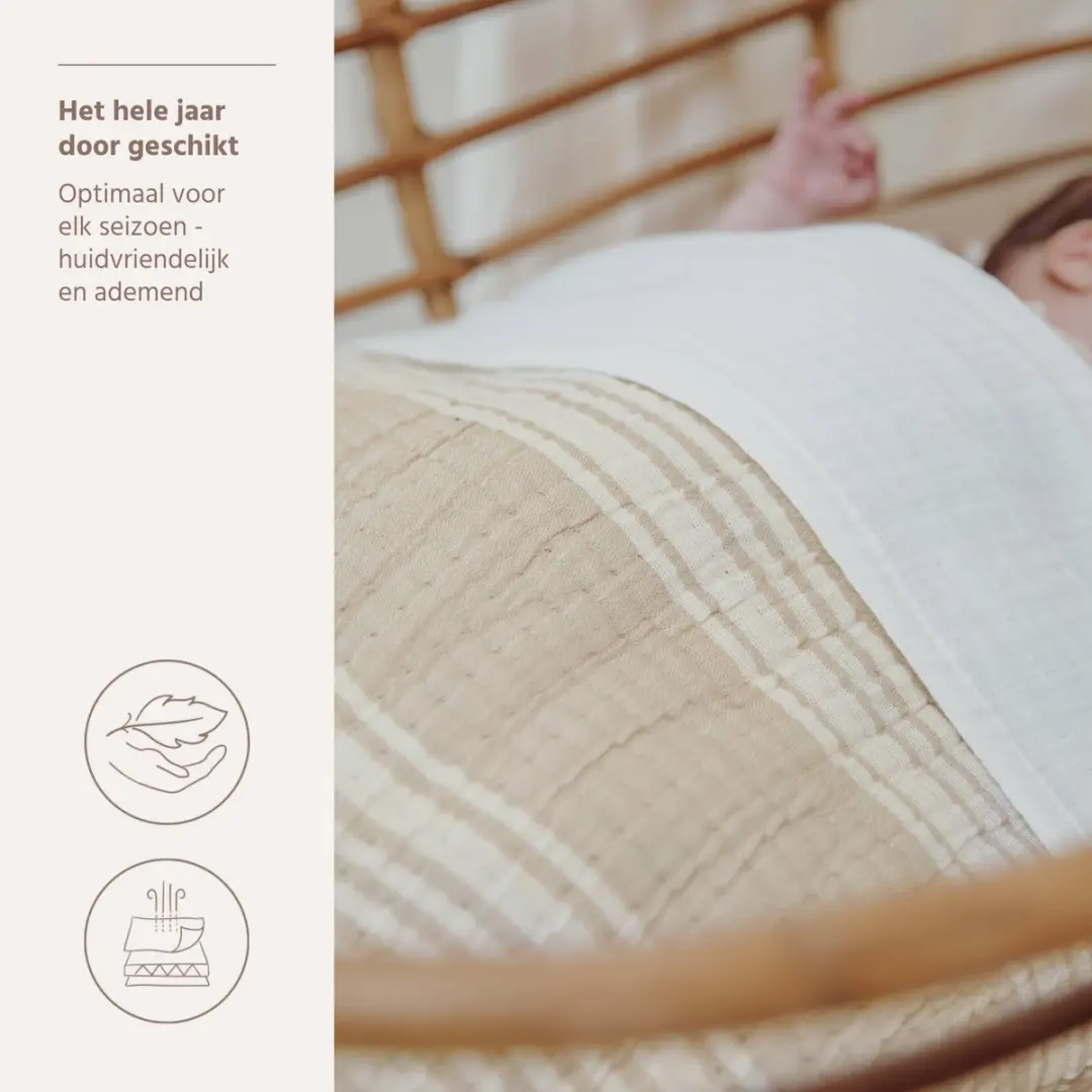 Meyco Baby Stripe Jacquard Deken 100x150cm - Sand - 1.5 TOG