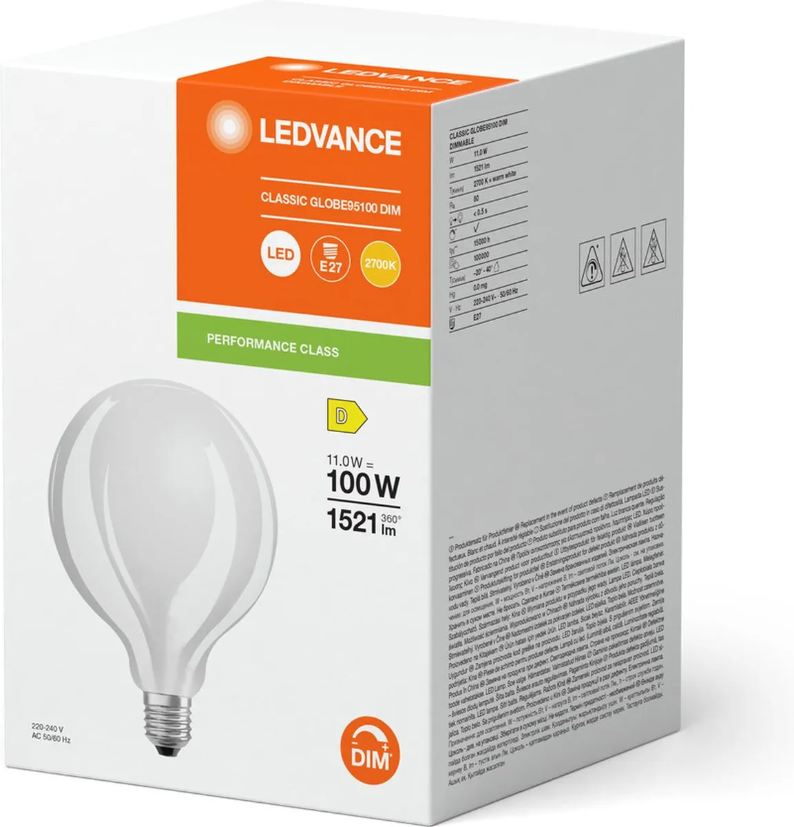 LEDVANCE LED Classic E27 Globe Mat 11W 1521lm - Zeer Warm Wit