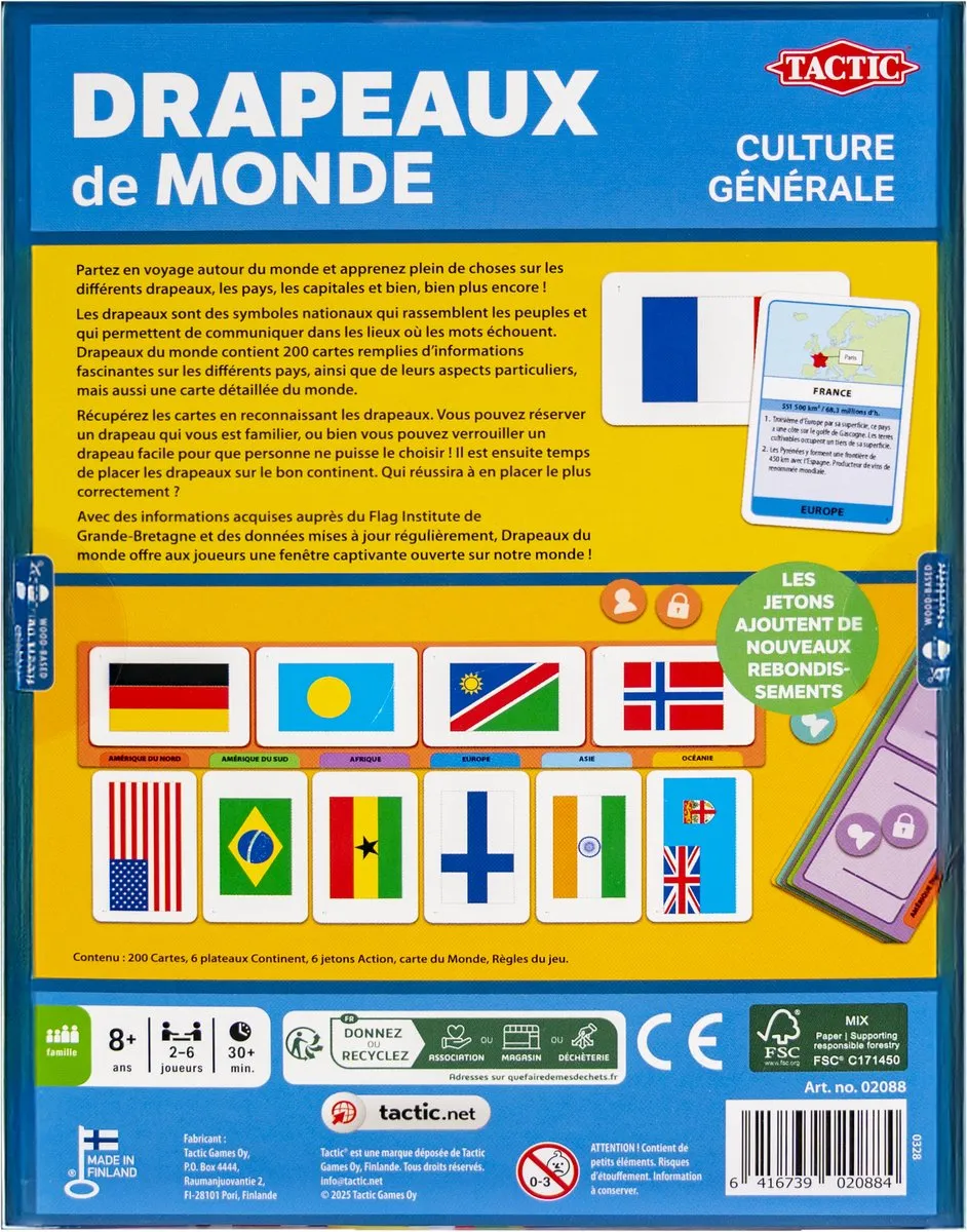 Tactic Drapeaux du Monde - 200 Kaarten - Wit - afbeelding 5 van 6