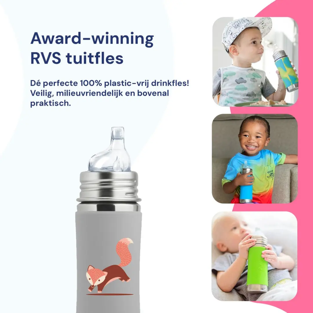 Pura Tuitfles 325ml - Vos - Inclusief Siliconen Tuit, Reisdop & Sleeve