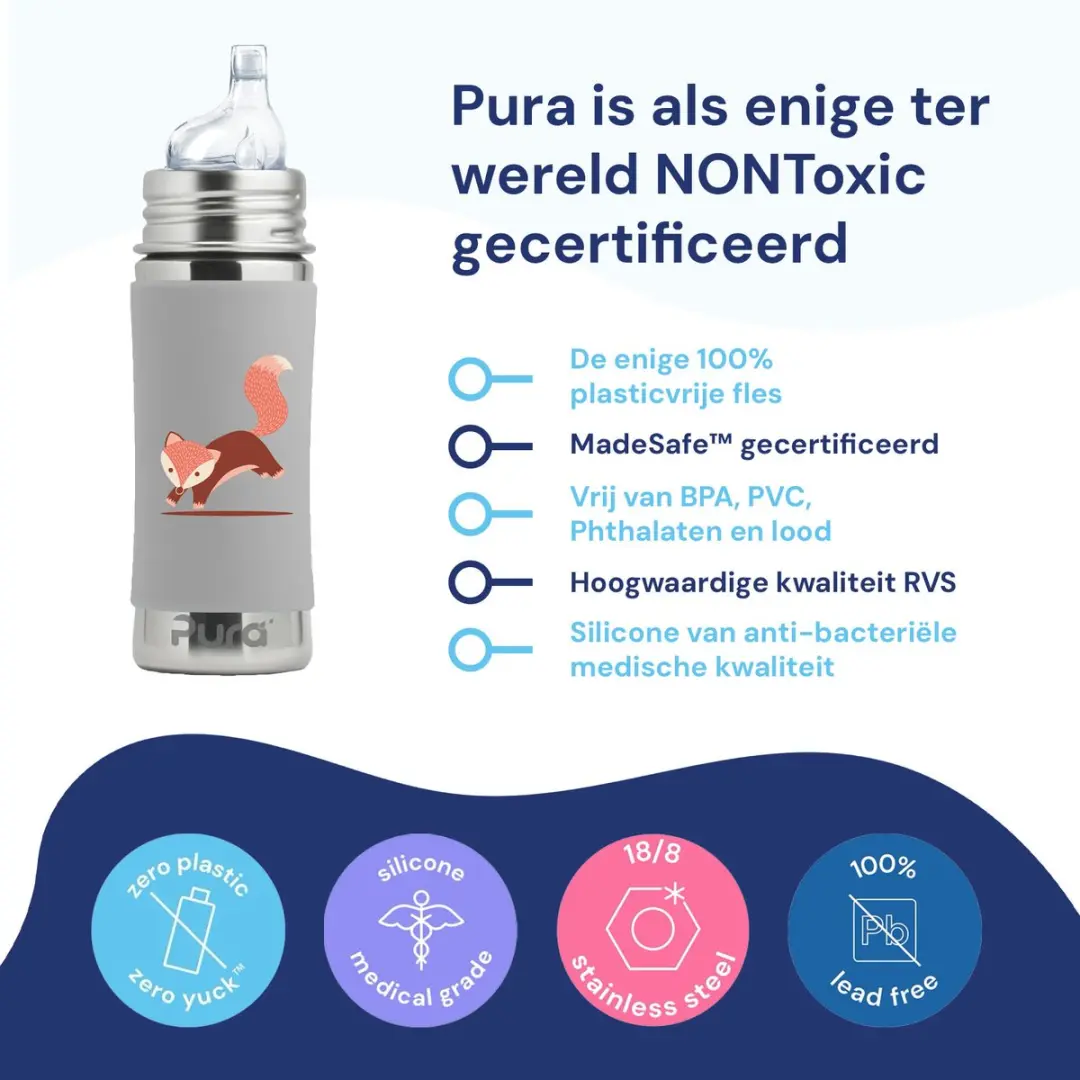 Pura Tuitfles 325ml - Vos - Inclusief Siliconen Tuit, Reisdop & Sleeve