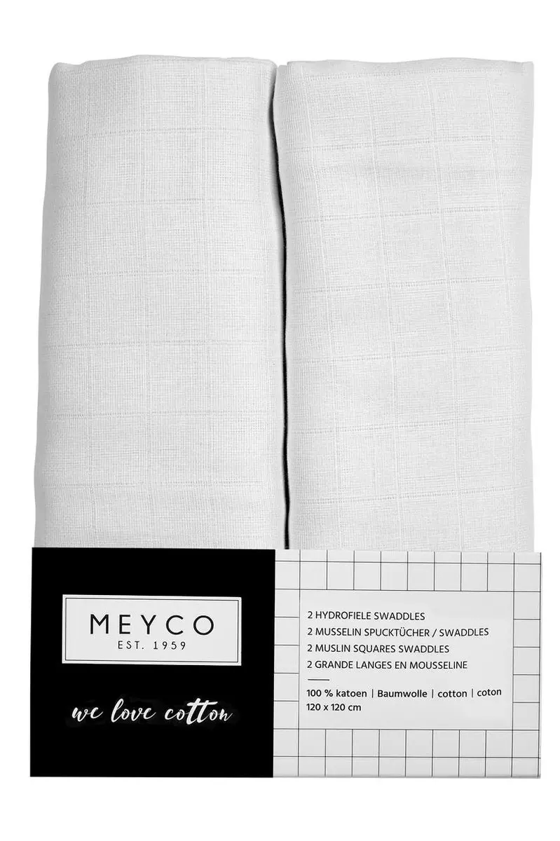 Meyco Baby Uni Swaddle 2 Stuks - 120x120cm Wit