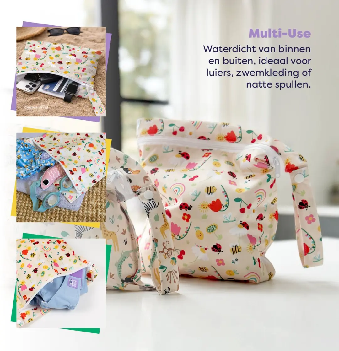 Bambino Mio Waterdichte Natte Tas Sunshine Friends - 3 Luiers