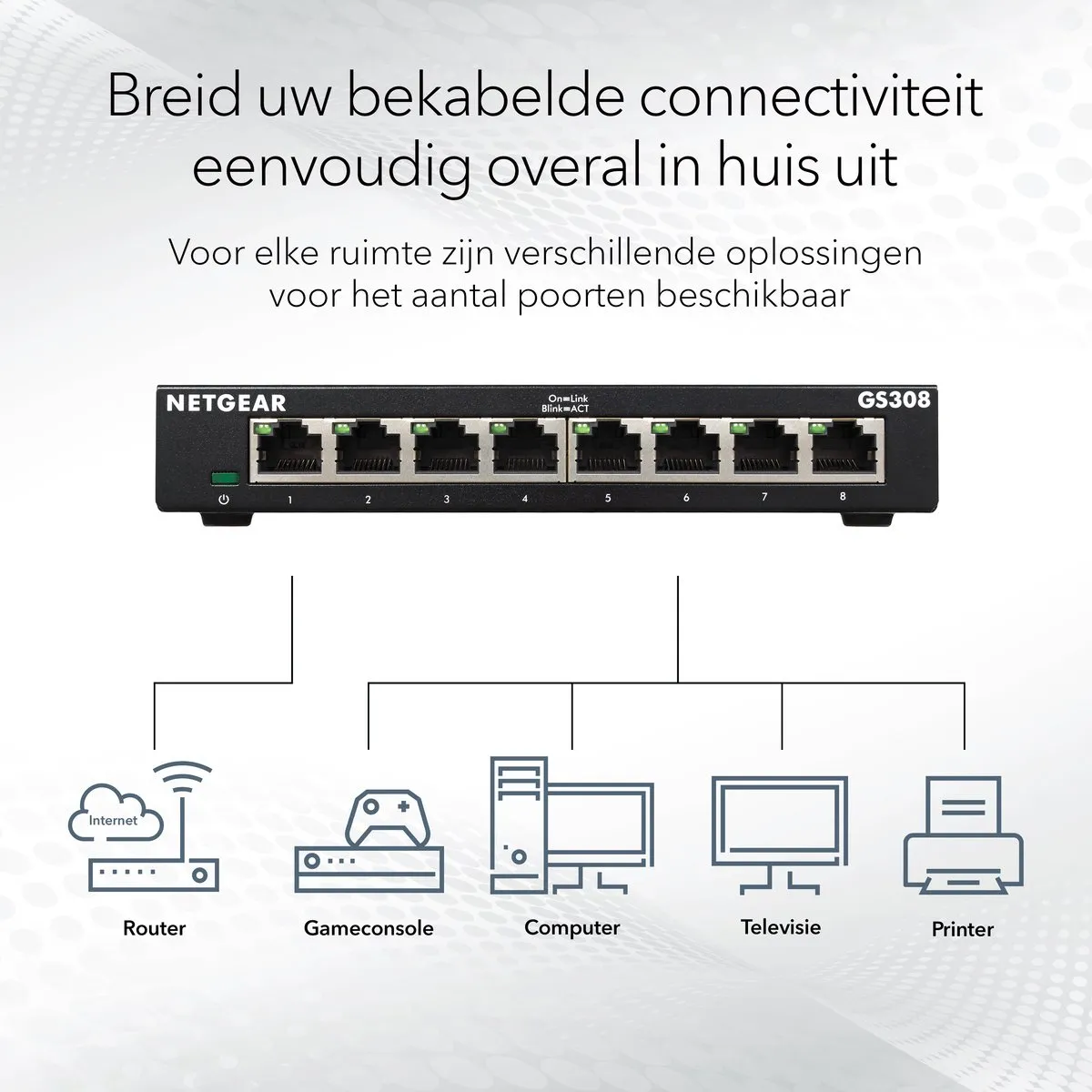 NETGEAR GS308 - Netwerk Switch - Unmanaged - 1 Gbps - 8 poorten