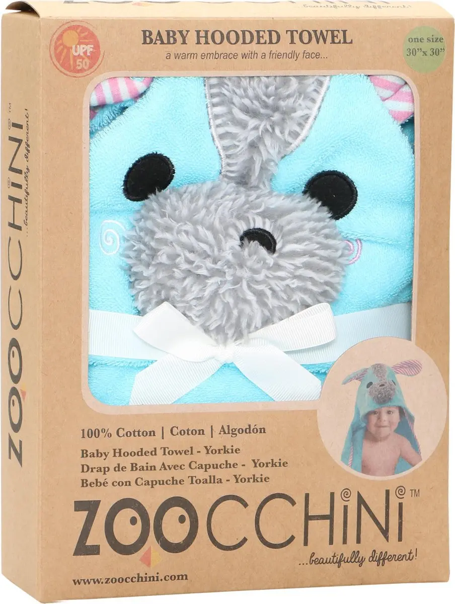 Zoocchini Baby Badcape Yoko the Yorkie - 75x75cm - Blauw