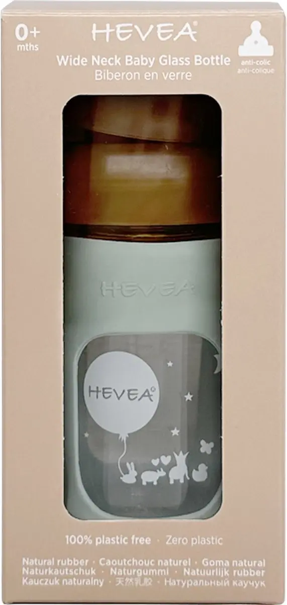 Hevea Wide Neck Babyfles 150ml - Seafoam Blue