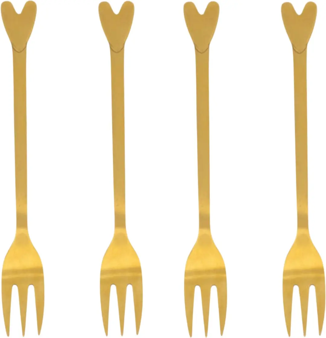 Zusss Set Van 4 Vorkjes Hartje Goud Metaal