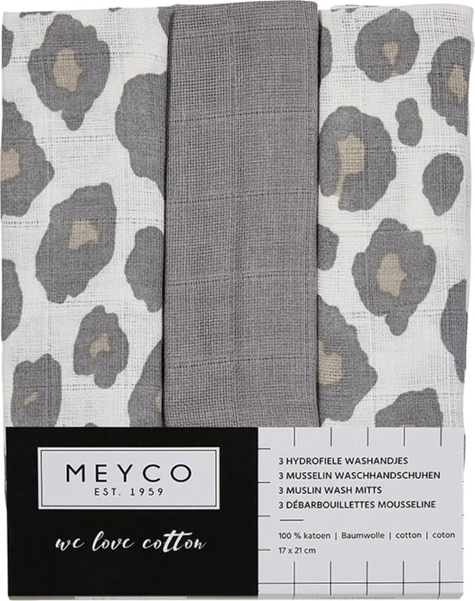 Meyco Baby Panter Waslappen 3 Stuks - 20x17cm