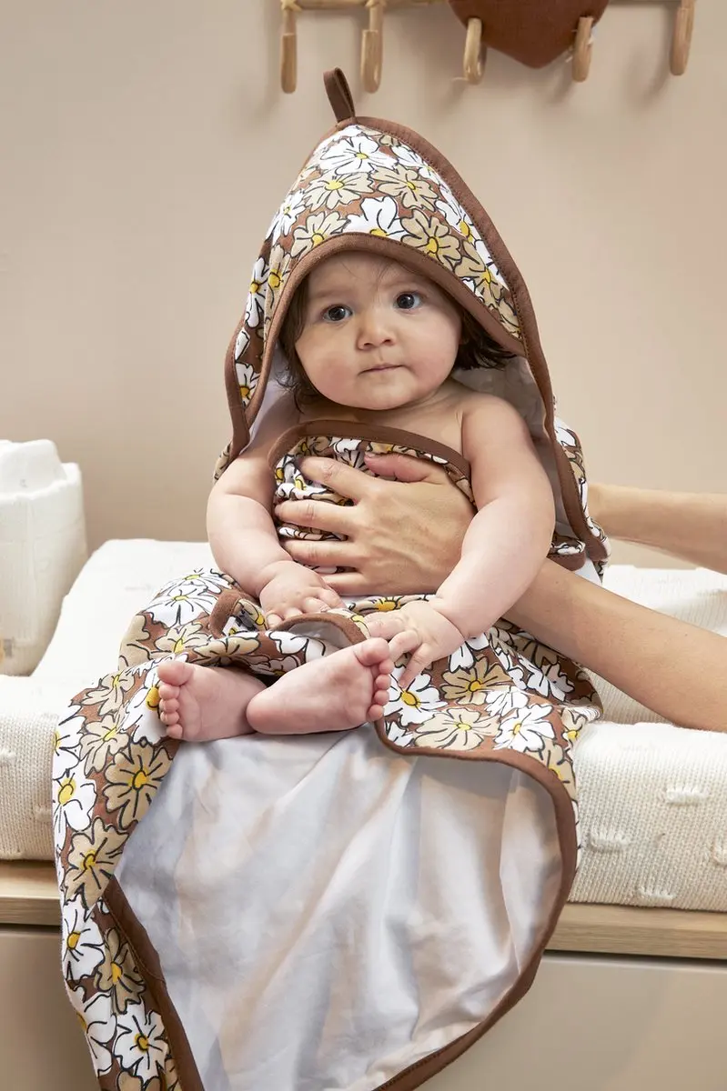 Meyco Baby Vintage Flower Badcape 90x90cm - Taupe